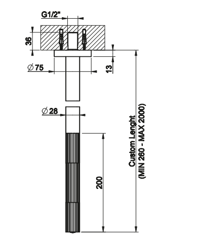 Излив Gessi Incastri 75199 потолочный высота 26-200 см схема 2