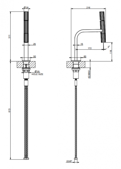 Смеситель для раковины однорычажный Gessi Incastri 75202 высота 31,1 см схема 2