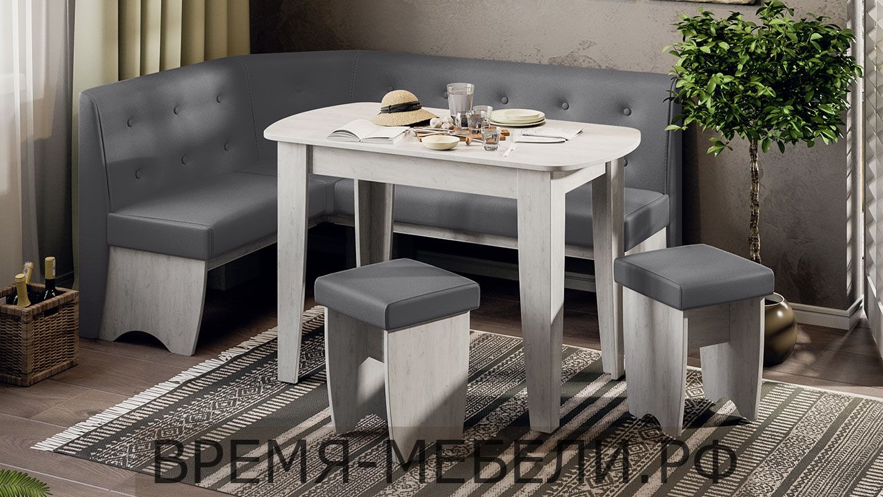 Кухонный уголок «Барселона» Дуб Крафт белый, Микровелюр Duna Steel