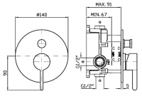 Встраиваемый смеситель для душа Zucchetti Isy22 ZIS775 с автоматическим переключателем схема 2 Встраиваемый смеситель для душа Zucchetti Isy22 ZIS775 с автоматическим переключателем схема 2