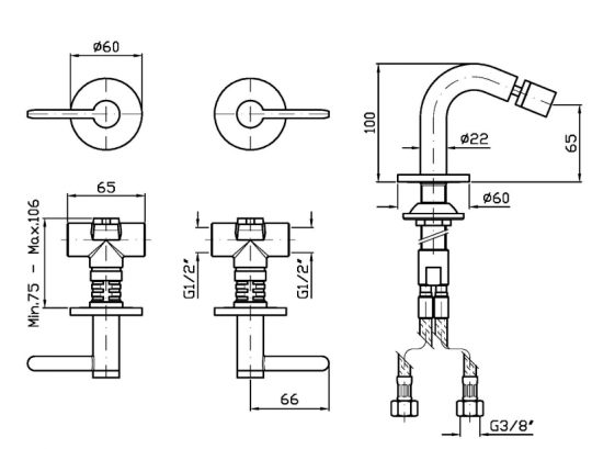 Смеситель для биде Zucchetti Isy22 ZIS3751 схема 2