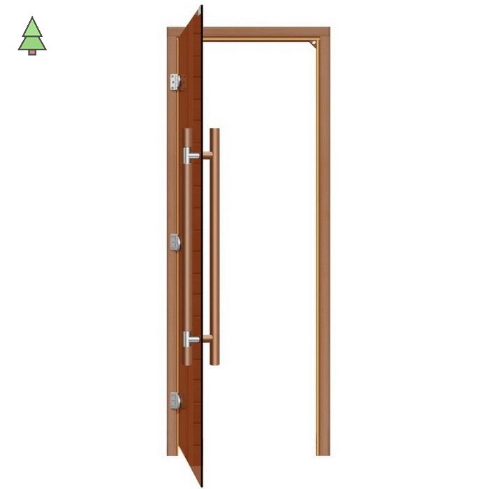 SAWO Дверь 7/19, бронза, левая, без порога, осина, прямая ручка с металлической вставкой, 741-3SGA-L-3