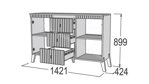 Комод с ножками Ольга 3 Дуб делано серый