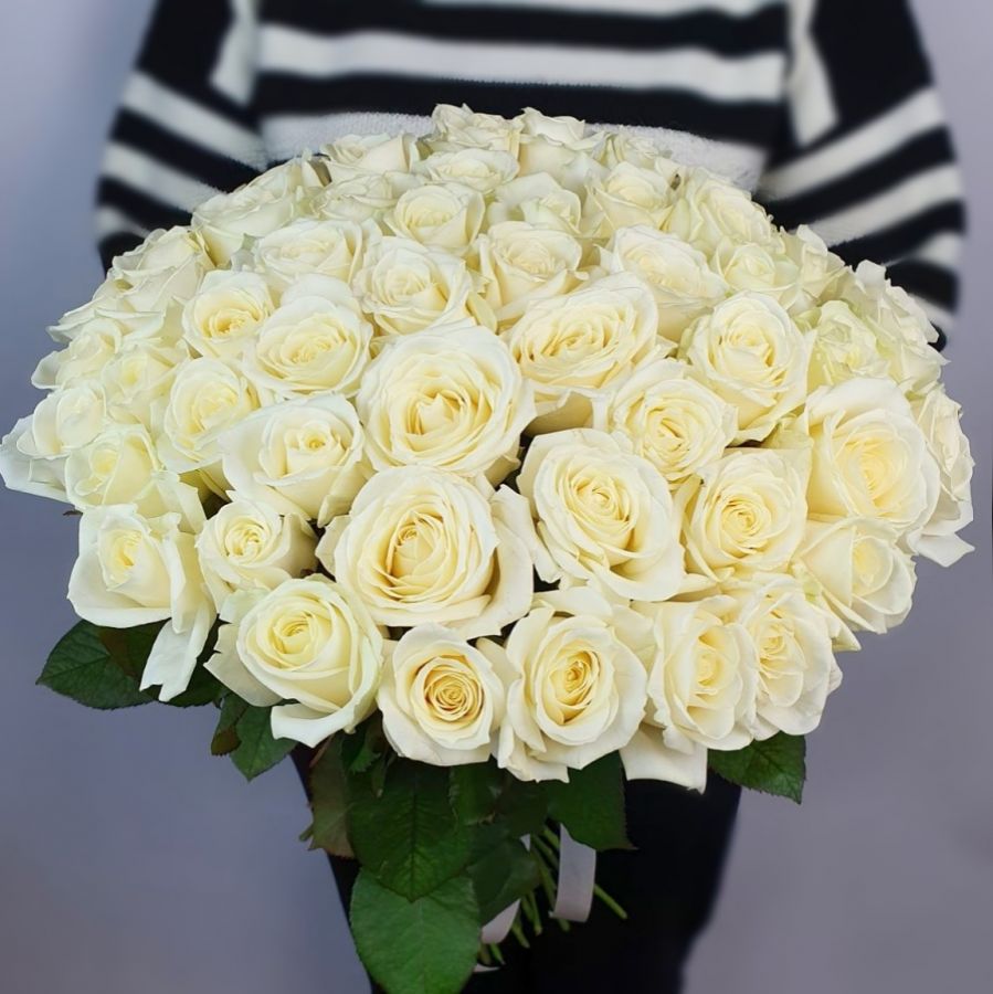 51 белая роза с лентой