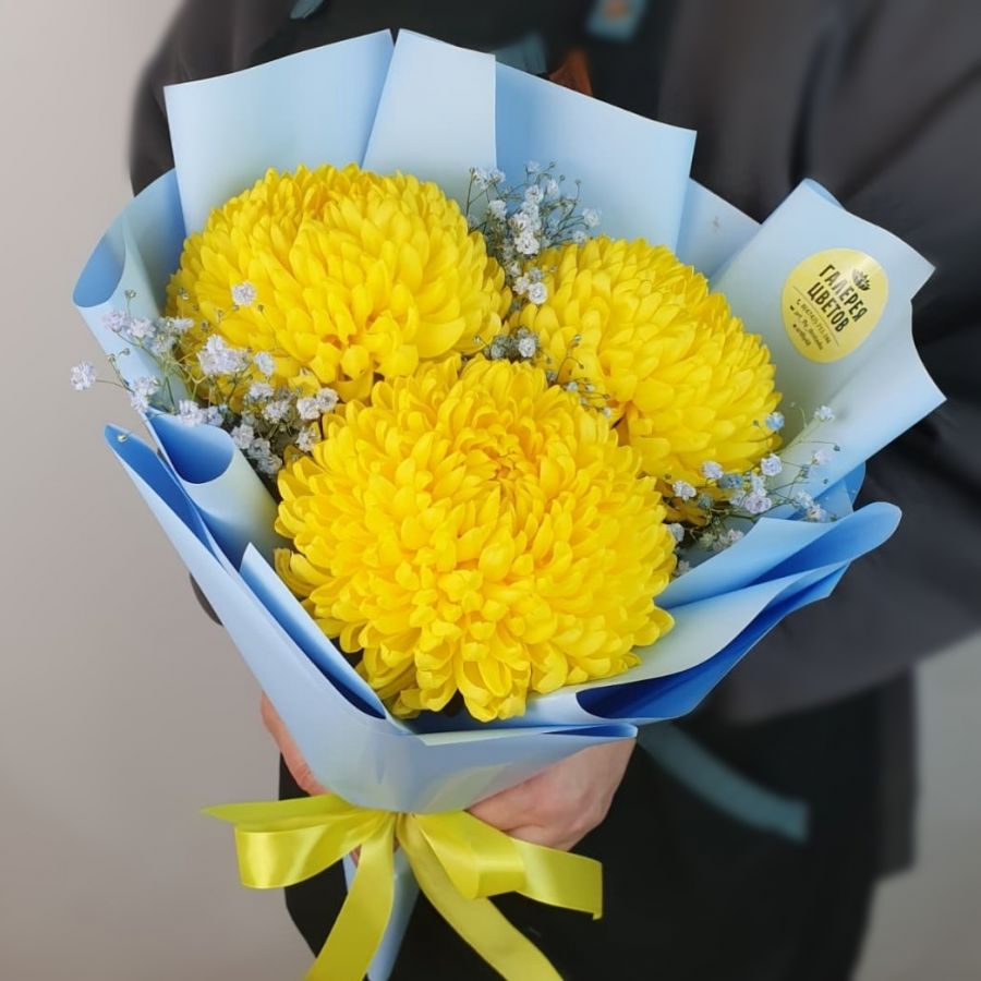 Букет комплимент из желтой одноголовой хризантемы