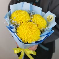 Букет комплимент из желтой одноголовой хризантемы