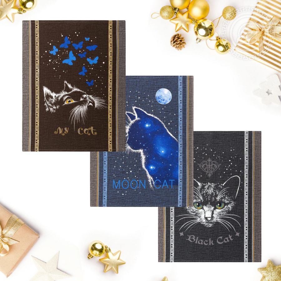 Набор полотенец из рогожки "Лунный кот" (3шт.)