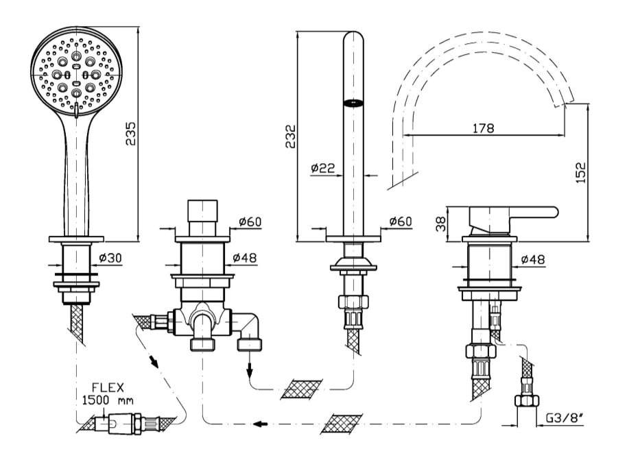 Смеситель на борт ванны Zucchetti Isy22 ZIS512 ФОТО
