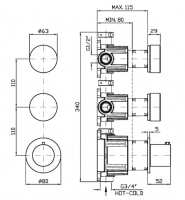 Термостатический смеситель для душа Zucchetti Isy22 ZIS4802.P91 с 2 запорными клапанами схема 2