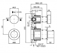 Термостатический смеситель для душа Zucchetti Isy22 ZIS4801.P91 с запорным клапаном схема 2