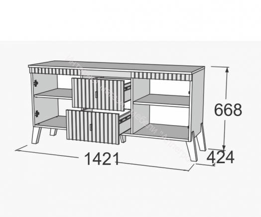 Тумба ТВ с ножками Ольга 3 Дуб делано серый