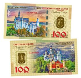 100 крон - Neuschwanstein Castle. Замки Европы. UNСB. Памятная банкнота. UNC (БМ) Msh Oz