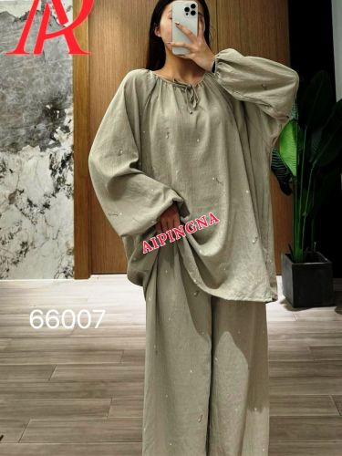 Домашний костюм муслин с брюками  AIPINGNA 66007 (бежевый сердечки)