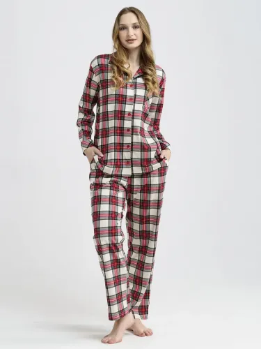 Пижама женская "Комфорт" Рубашка (д/р) и брюки (классическая)
Артикул: 2005-К (красно-бежевый)