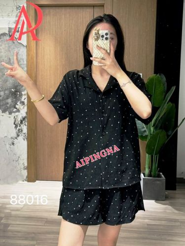 Пижама муслин с шортами  AIPINGNA 88016 (черная горох)