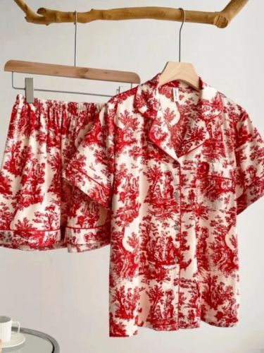 Пижама шелк  с шортами AIPINGNA 38082 (мрамор бордовый)