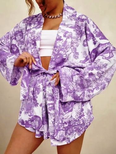 Пижама шелк  с шортами AIPINGNA 38082 (мрамор фиолет)