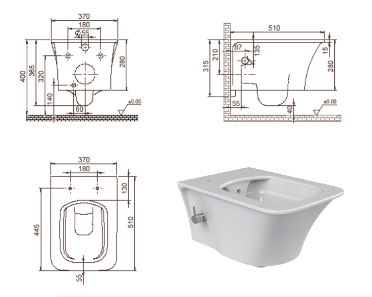Подвесной унитаз с функцией биде глянцевый Boheme Mirage 965-2 ФОТО