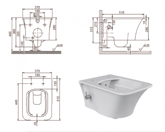 Подвесной унитаз с функцией биде глянцевый Boheme Mirage 965-2 схема 2