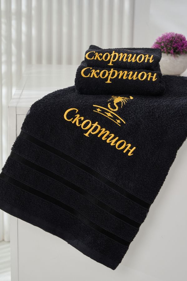 14418/10 Знаки зодиака полотенце махровое плотность 350гр [черный+скорпион]
