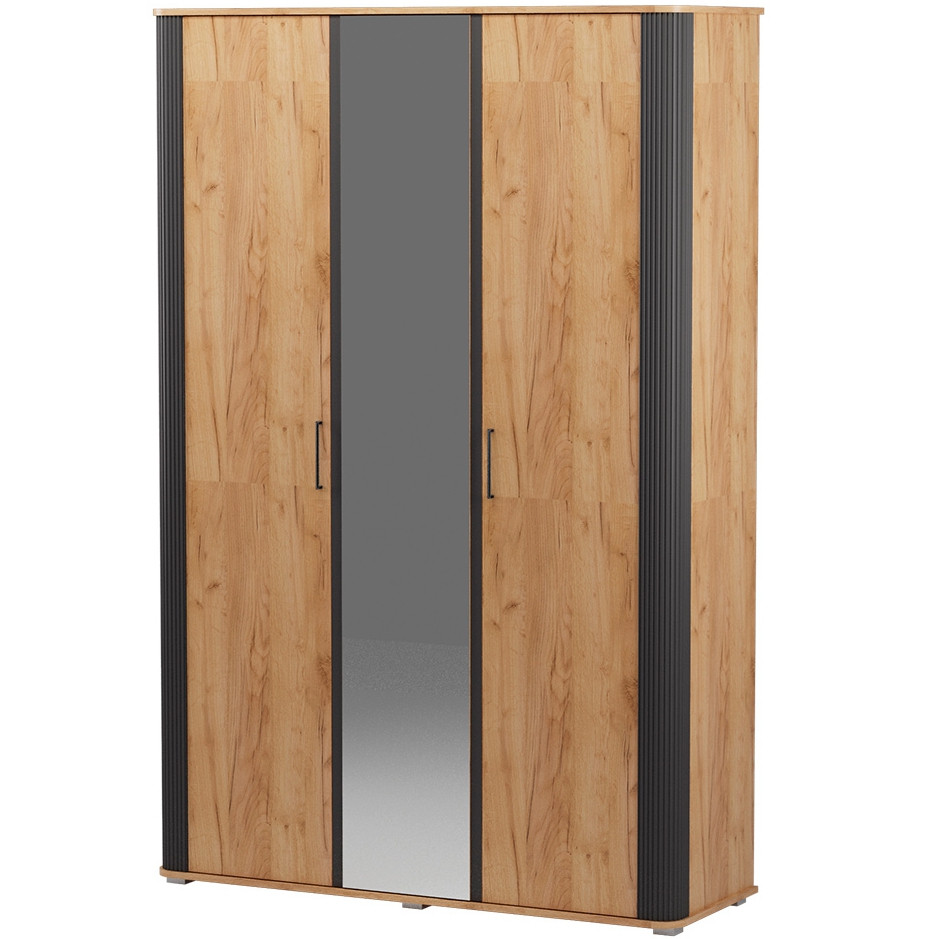 Шкаф 3х-дв. с зеркалом Ольга 2 (Дуб золотистый/антрацит)