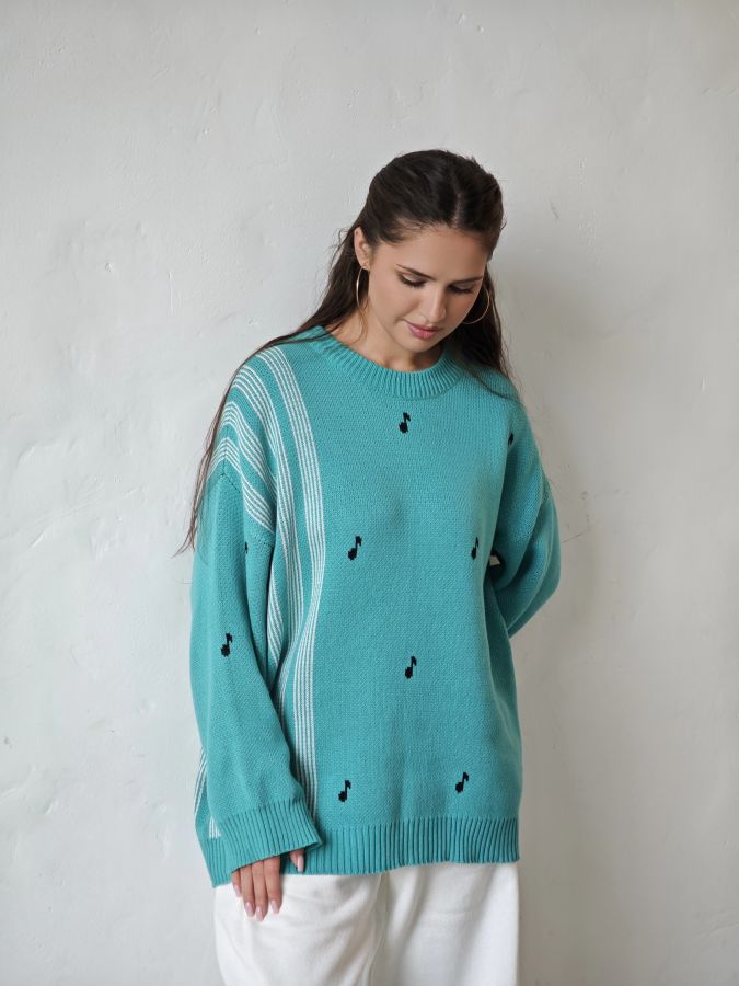 Свитер бирюзовый с нотами
