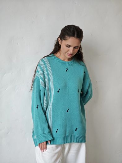 Свитер бирюзовый с нотами