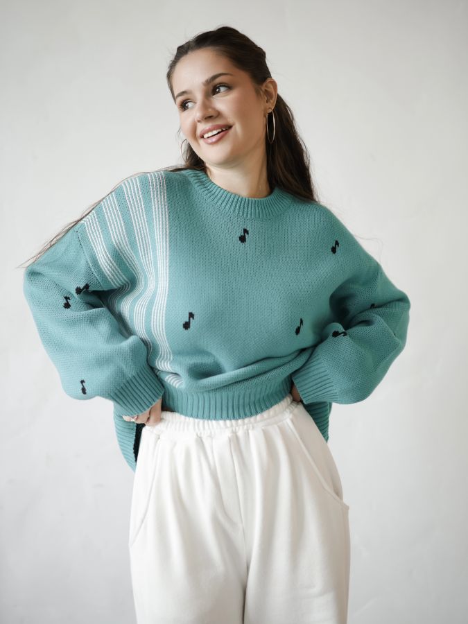 Свитер бирюзовый с нотами