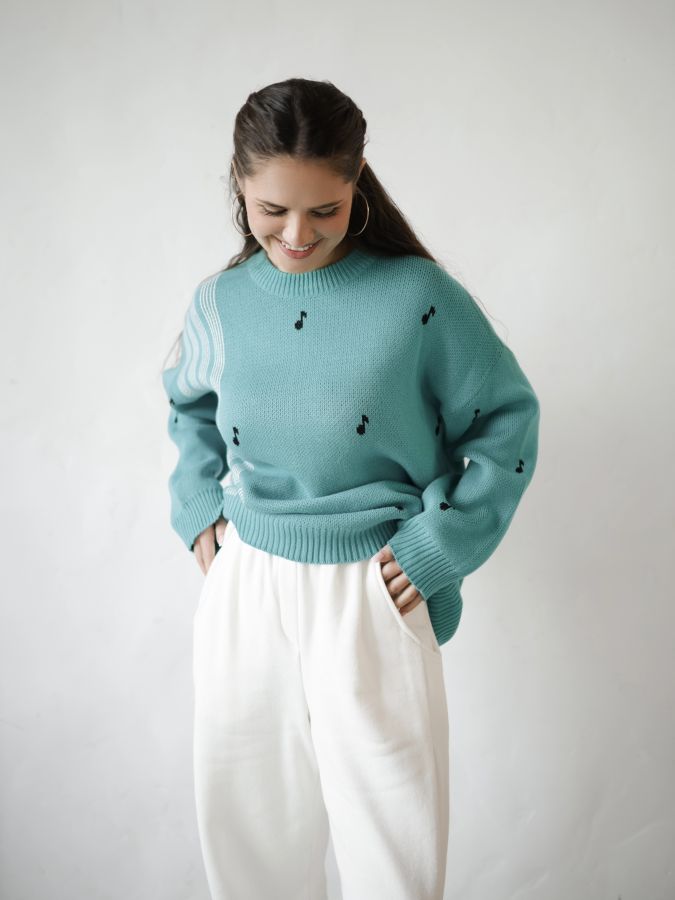 Свитер бирюзовый с нотами
