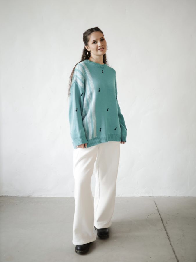 Свитер бирюзовый с нотами