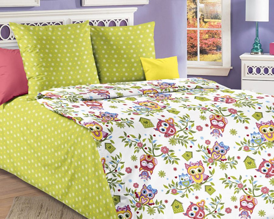 Перкаль 1.5 спальный [салатовый] Постельное белье Совята 1 постельное белье