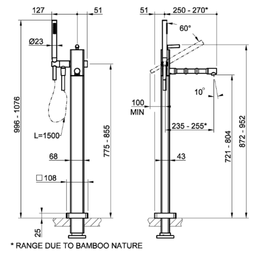 Смеситель для ванны Gessi Jacqueline 77028 напольный однорычажный с ручным душем ФОТО
