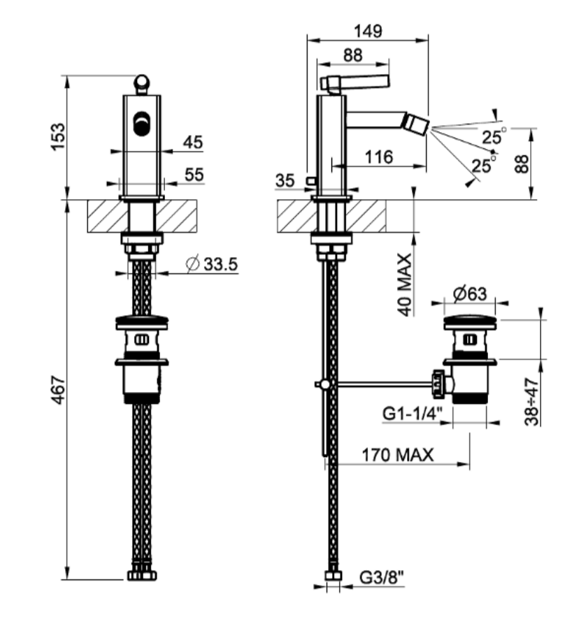 Смеситель для биде Gessi Jacqueline 77007 с донным клапаном и металлическим вентилем ФОТО