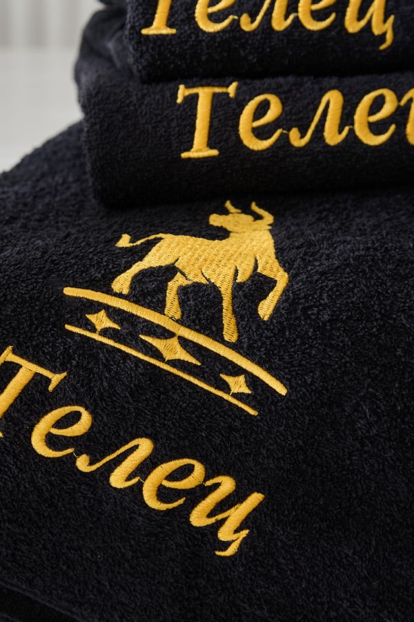 14418/10 Знаки зодиака полотенце махровое плотность 350гр [черный+телец]