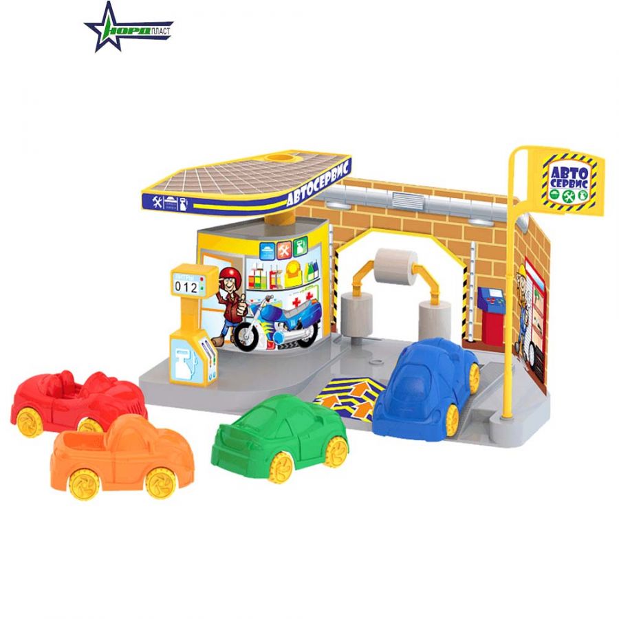 Автосервис (с 4 машинками ашки мини) в пакете