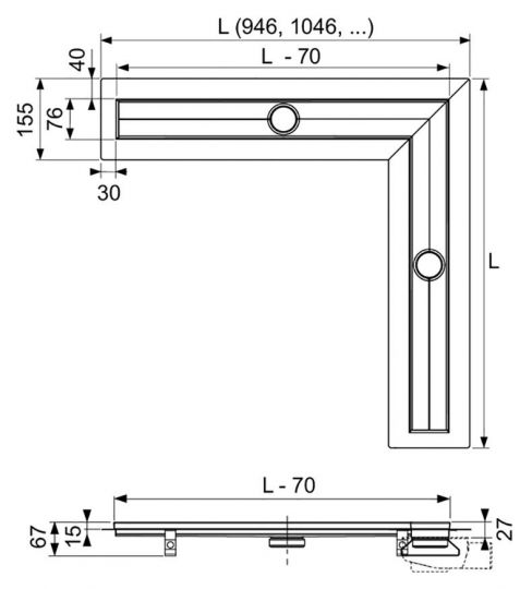 Душевой лоток Tece Drainline 120x120 611200 угловой без крышки схема 5 Душевой лоток Tece Drainline 120x120 611200 угловой без крышки схема 5