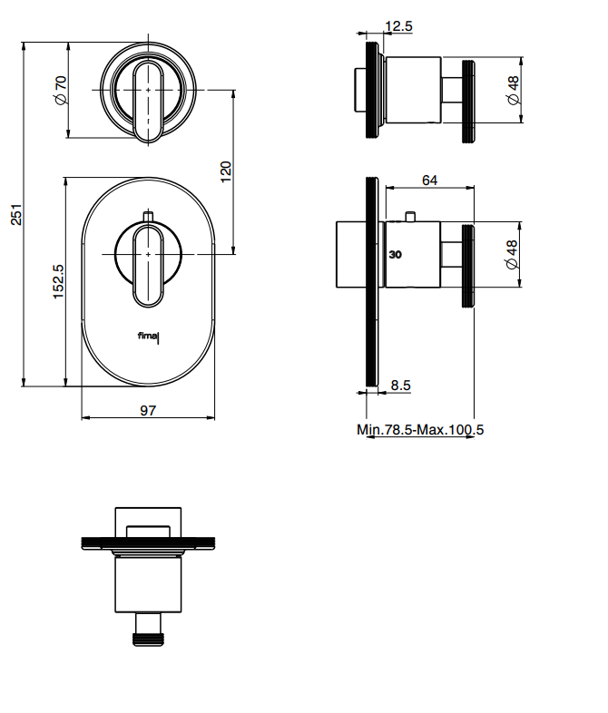 Однорычажный термостатический смеситель Fima - Carlo Frattini Park Lane встраиваемый для душа F1353X1 ФОТО