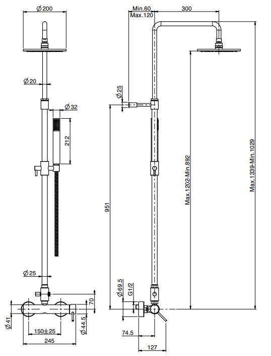 Изображение Fima - carlo frattini Shower column стойка душевая с тропическим душем F3035/2