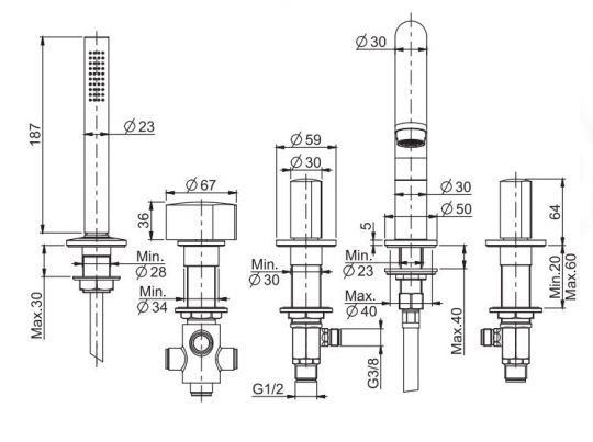 Вращающийся смеситель на борт ванны Fima carlo frattini So F3174CR схема 2 Вращающийся смеситель на борт ванны Fima carlo frattini So F3174CR схема 2