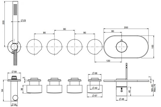 Fima carlo frattini So смеситель для ванны/душа F3178X4 схема 2
