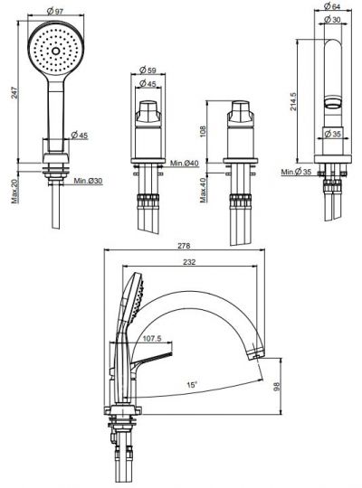 Смеситель для ванны и душа Fima carlo frattini Serie 4 F3784/4N схема 2