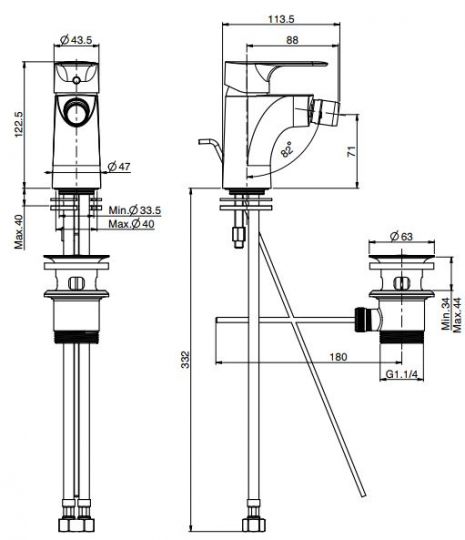 Смеситель для биде Fima carlo frattini Serie 22 артикул: F3832 хром схема 2