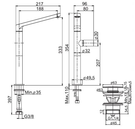 Высокий смеситель Fima carlo frattini Nomos go F4161/H для раковины схема 2