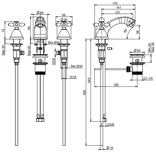 Fima carlo frattini Olivia смеситель для раковины F5011 схема 2