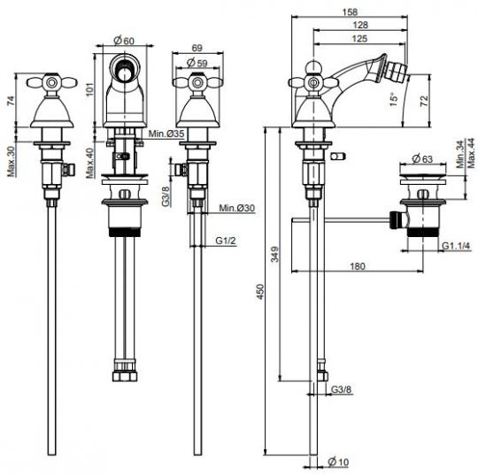 Fima carlo frattini Olivia смеситель для биде F5012 схема 2