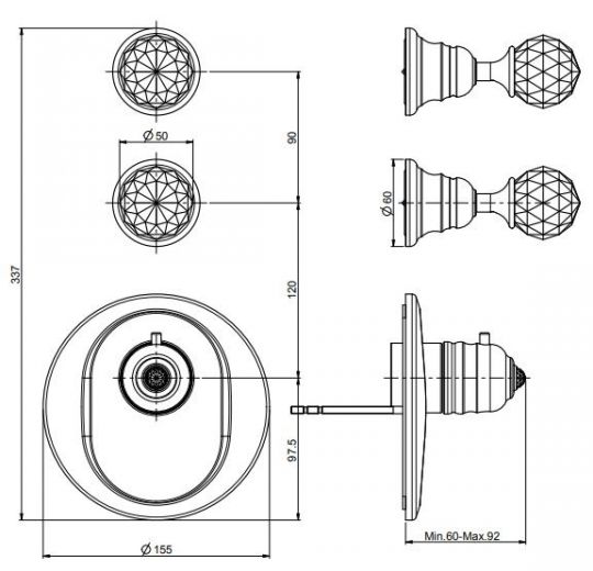 Fima carlo frattini Fimatherm смеситель для ванны/душа F5113X2C схема 2