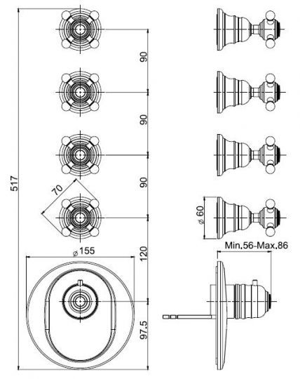 Fima carlo frattini Fimatherm смеситель для ванны/душа F5113X4 схема 2