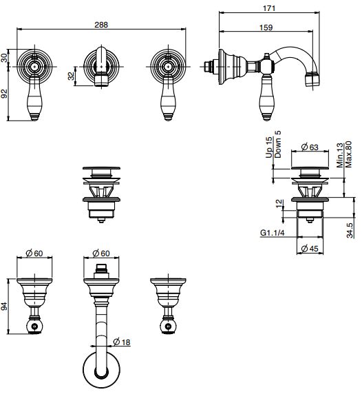 Изображение Fima carlo frattini Herend смеситель для раковины F5401/5