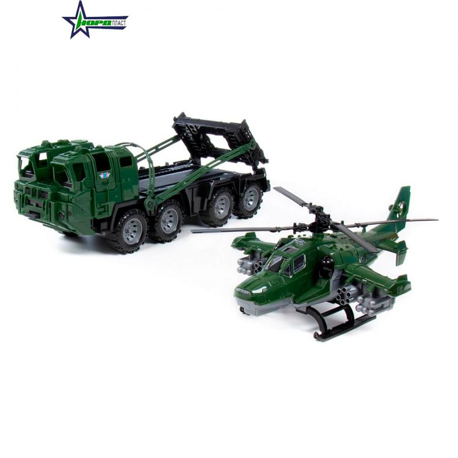 Военный тягач "Щит" с вертолетом