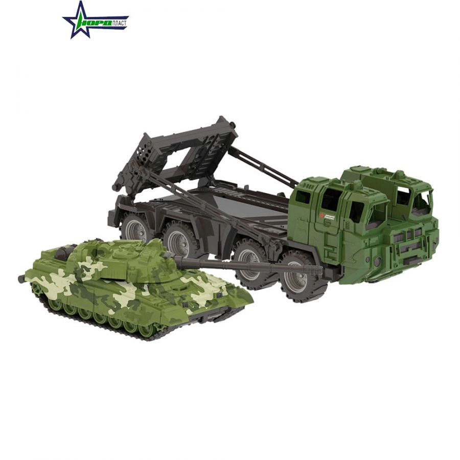 Военный тягач "Щит" с танком (камуфляж) в инд.коробке